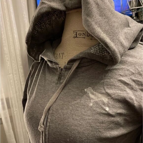 Vintage s silver grey snakeskin blinb sequin hooded full zip jacket/sweatshirt - Picture 4 of 7